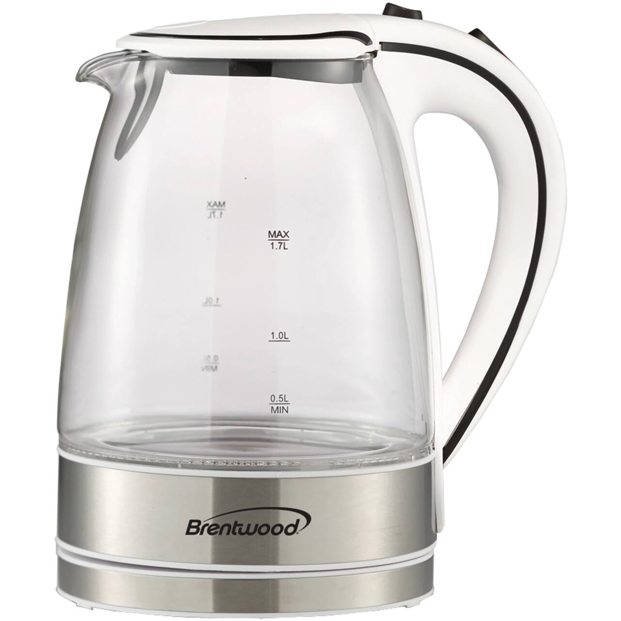 Brentwood 1.7L White Cordless Tempered Glass Electric Kettle